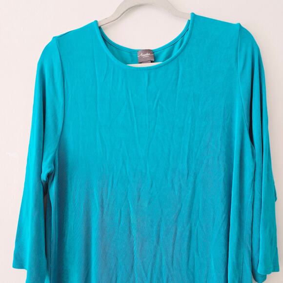 Chico's Travelers Long sleeve Asymmetrical Top Blue Green Turquoise Size 2 / M - Picture 2 of 10